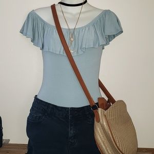 Blue off shoulder bodysuit